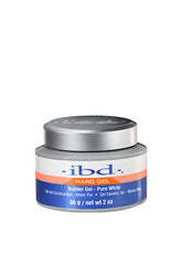 Front view of a capped 2-ounce plastic tub of ibd UV Pure White Builder Gel